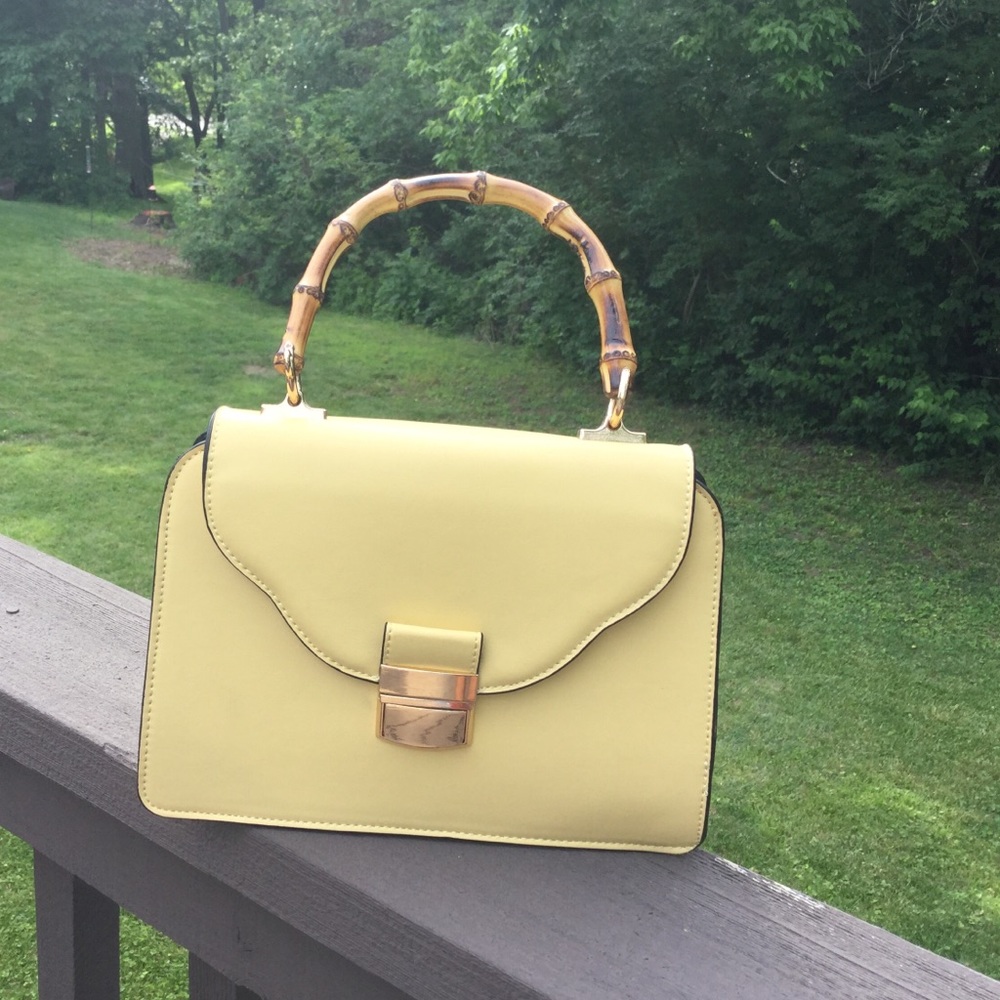 Soft Yellow Purse w/ Bamboo Handle